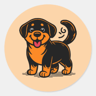 Smiley Rottweiler Pup – Cute Cartoon Classic Round Sticker