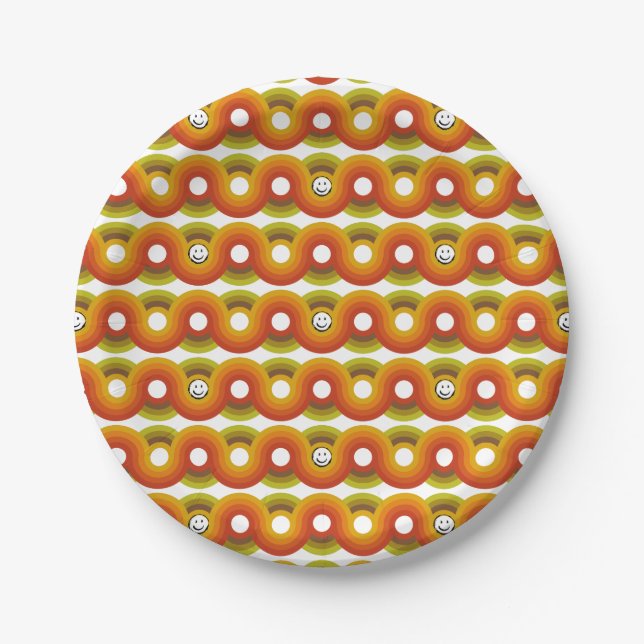 Smiley Vintage Retro Pattern No. 02 Paper Plate (Front)