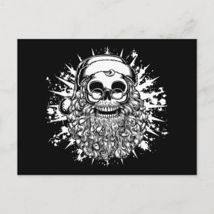 Smilin' Santa Skull -bw Holiday Postcard
