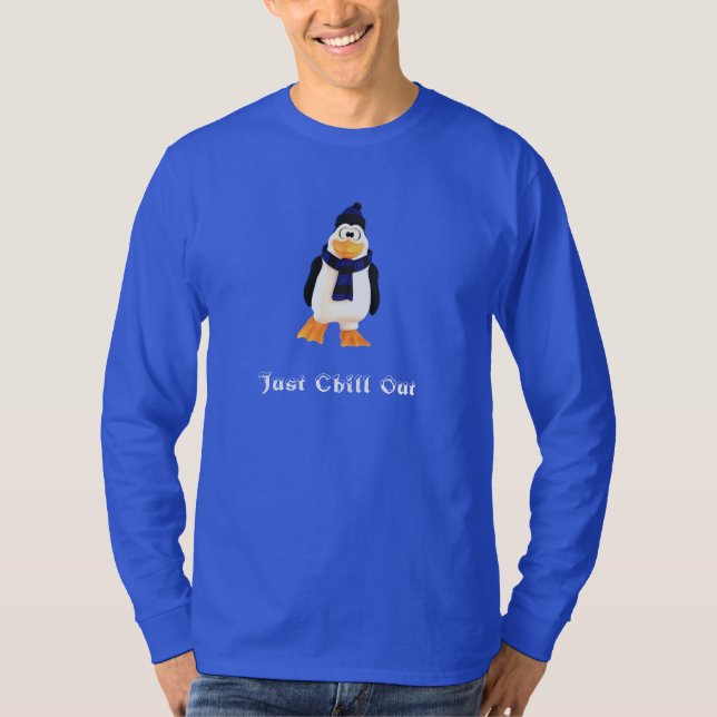Smiling 3D Penguin Character Winter Snow Chill Out T-Shirt (Front)