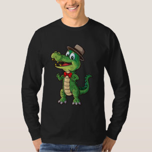 Smiling Alligator With Hat And Bow Tie Funny Croco T-Shirt