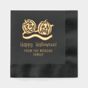 Smiling and Frowning Pumpkins Happy Halloween Name Foil Napkins