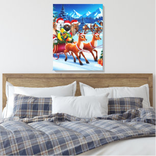 Smiling Animals Festive Sleigh Canvas 18" x 24" Print