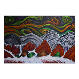Smiling Aurora over mountain streams Poster