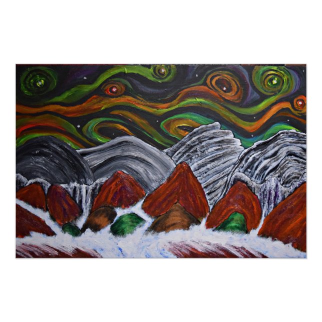 Smiling Aurora over mountain streams Poster (Front)