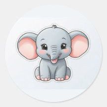 Smiling Baby Elephant with Blush Cheeks, kawaii