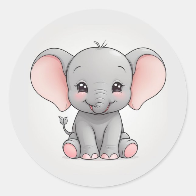 Smiling Baby Elephant with Blush Cheeks, kawaii Classic Round Sticker (Front)