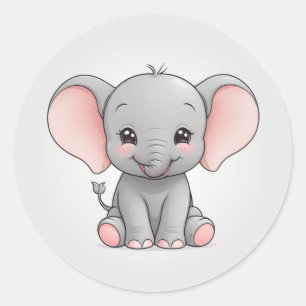 Smiling Baby Elephant with Blush Cheeks, kawaii Classic Round Sticker