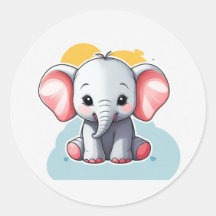 Smiling Baby Elephant with Blush Cheeks, kawaii