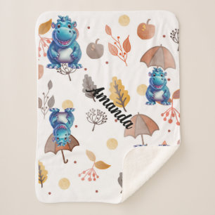 smiling baby hippo sherpa blanket
