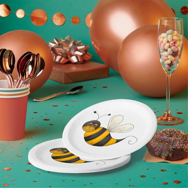 Smiling Bee Fun Bumblebee Character Paper Plate (Creator Uploaded)
