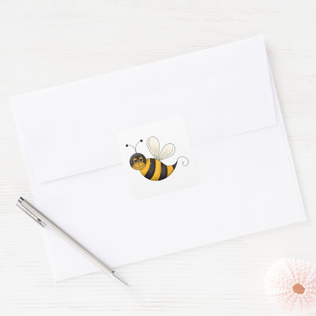 Smiling Bee Fun Bumblebee Character Square Sticker (Creator Uploaded)
