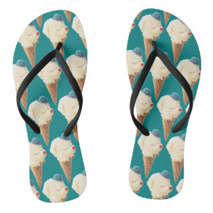 Smiling Bichon Ice Cream Pattern Teal Art Jandals