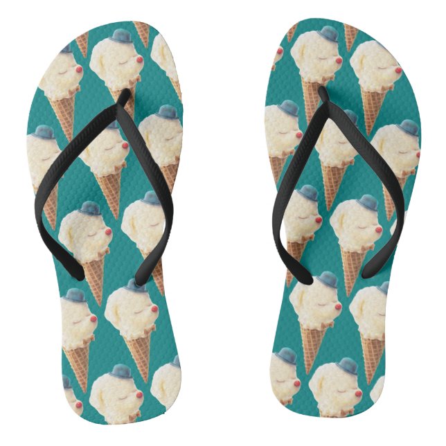 Smiling Bichon Ice Cream Pattern Teal Art Jandals (Footbed)