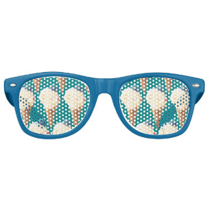 Smiling Bichon Ice Cream Pattern Teal Art Retro Sunglasses