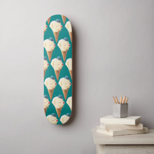 Smiling Bichon Ice Cream Pattern Teal Art Skateboard