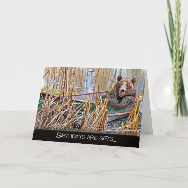 smiling birthday bear in row boat card (Front)