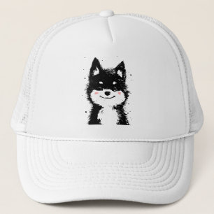Smiling Black and White Dog Trucker Hat