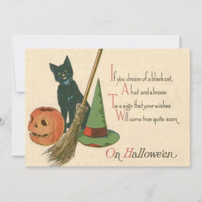 Smiling Black Cat Jack O Lantern Witch's Hat Broom (Front)