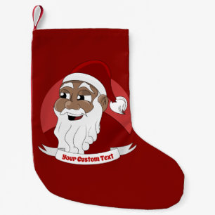 Smiling black Santa Claus cartoon Small Christmas Stocking