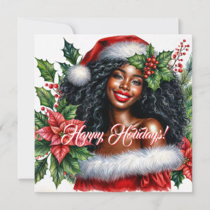 Smiling Black Woman Happy Holidays Holiday Card