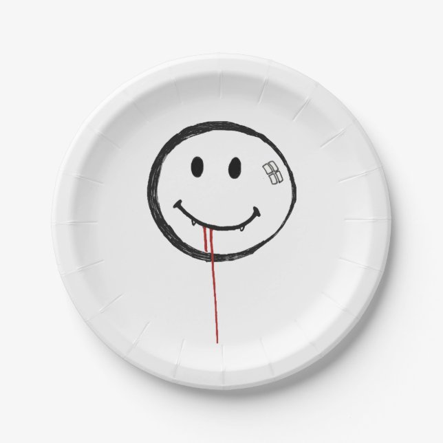 Smiling Bloody Vampire Paper Plate (Front)