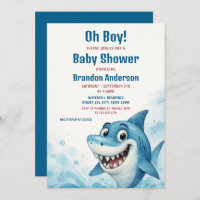 Smiling Blue Shark Boy Baby Shower Themed