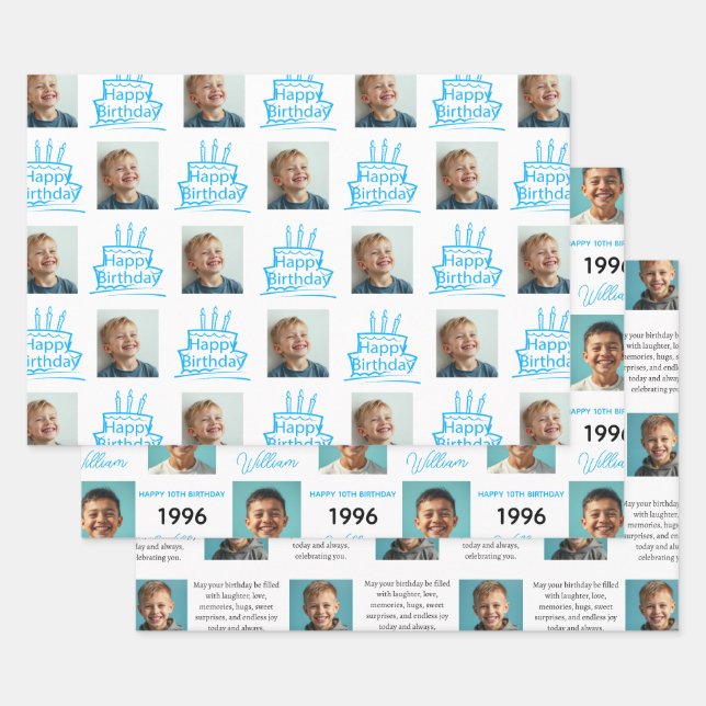 Smiling Boy Birthday Photo Wrapping Paper Sheets (Set)