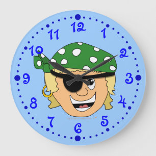 Smiling Boy Pirate Kids Wall Clock w/ Minutes