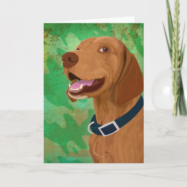 Smiling Brown Vizsla on Green Background Card (Front)