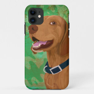 Smiling Brown Vizsla on Green Background Case-Mate iPhone Case