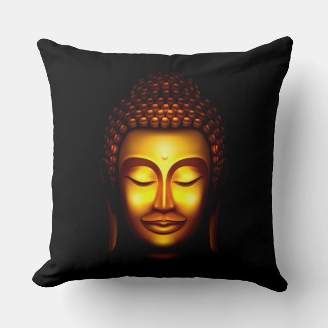 Smiling Buddha Gold and Black Cushion (Front)