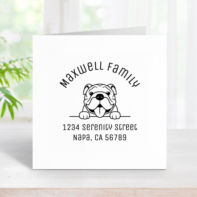 Smiling Bulldog Pet Arch Family Address Rubber Stamp (Creator Uploaded)