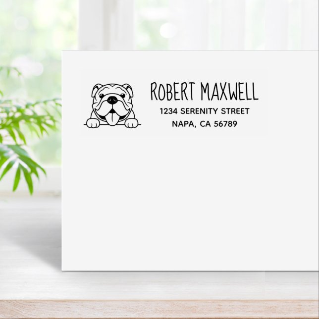 Smiling Bulldog Pet Return Address Rubber Stamp (Creator Uploaded)