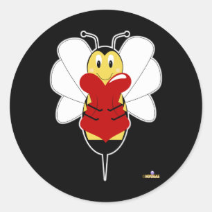 Smiling Bumble Bee Hugs Heart Classic Round Sticker