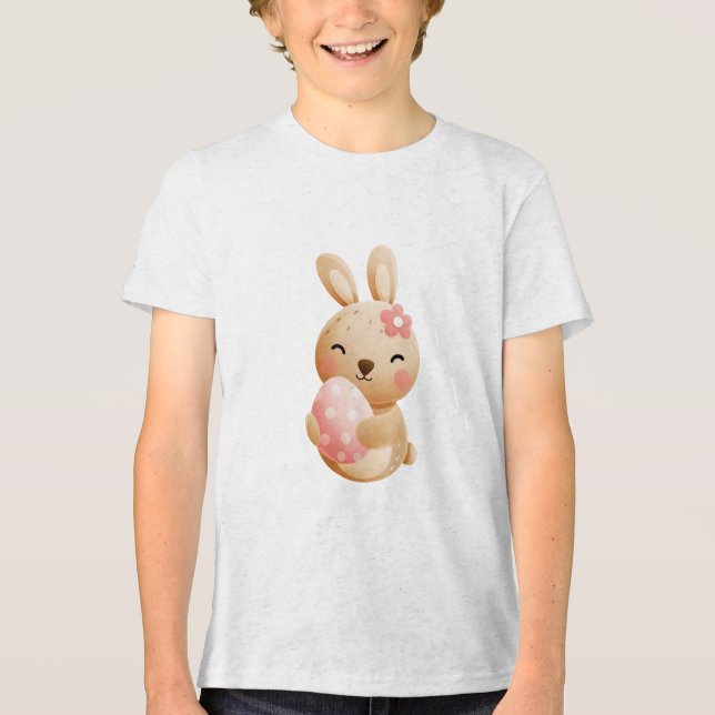 Smiling Bunny with Easter Egg Tri-Blend Shirt (Front)