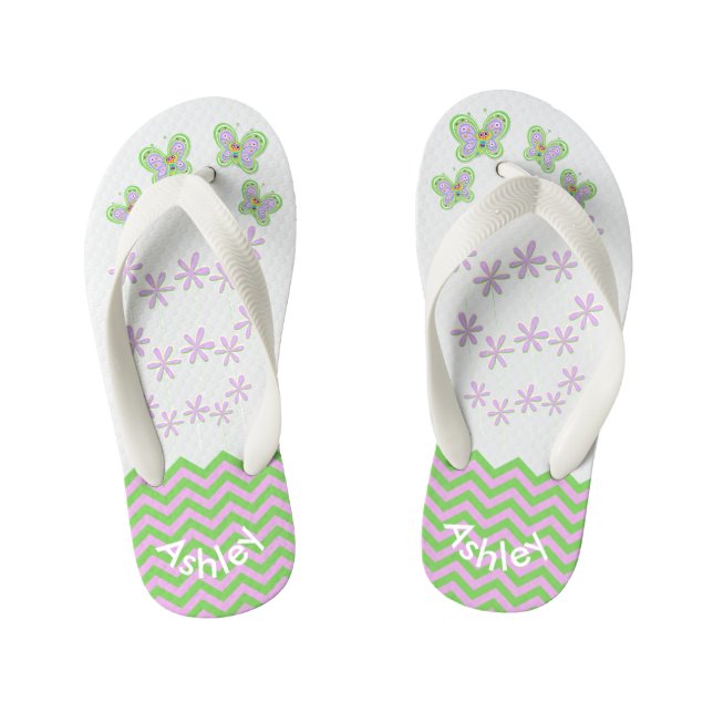 Smiling Butterfly Garden Zigzags Custom Kid's Jandals (Footbed)