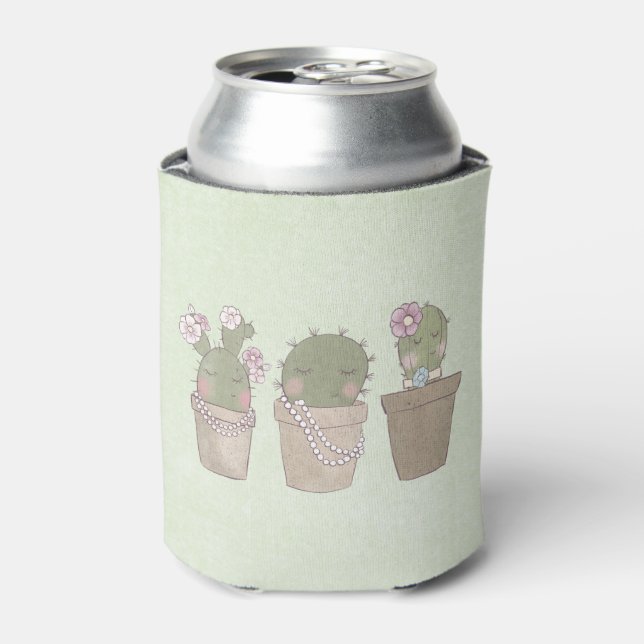 Smiling Cactus Trio Watercolor Design Can Cooler (Can Front)