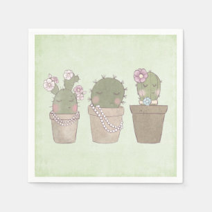 Smiling Cactus Trio Watercolor Design Napkin