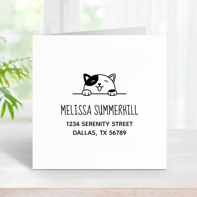 Smiling Calico Cat Peeking above Address 2 Rubber Stamp (Creator Uploaded)