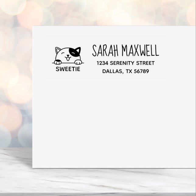 Smiling Calico Cat Pet Name Address Self-inking Stamp (Creator Uploaded)
