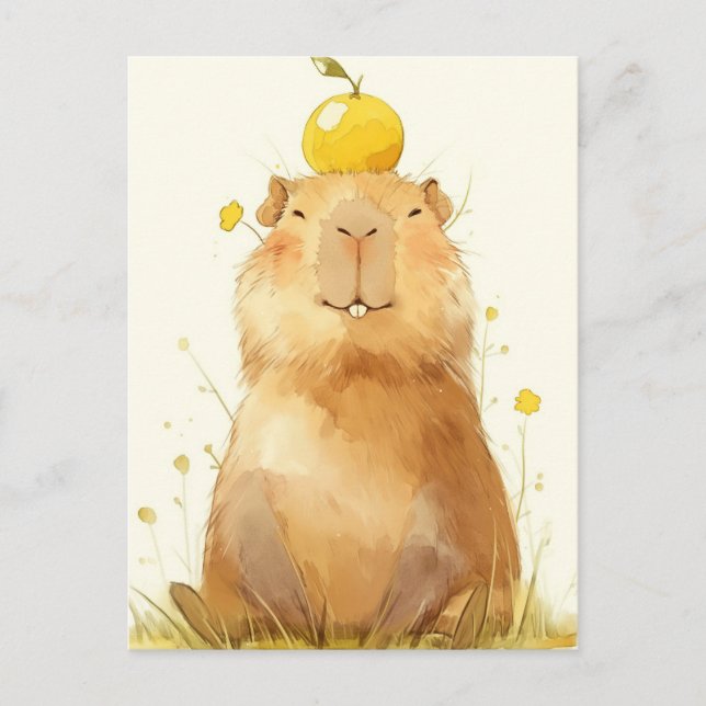 Smiling Capybara with Yuzu Fruit on Head Postcard (Front)