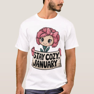 Smiling Carnation Holding a Heart Illustration T-Shirt