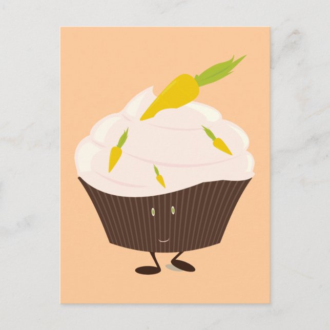 Smiling carrot cake cupcake postcard (Front)