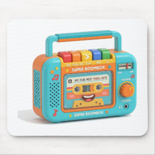 Smiling Cartoon Cassette Player Mouse Pad