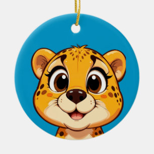 Smiling Cartoon Cheetah Kids & Jungle Lover Gift Ceramic Tree Decoration