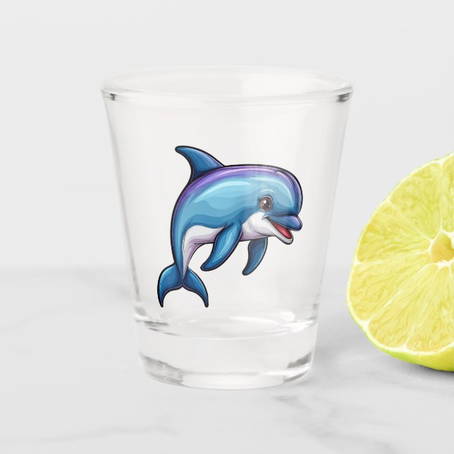 Smiling Cartoon Dolphin Shot Glass (Front)