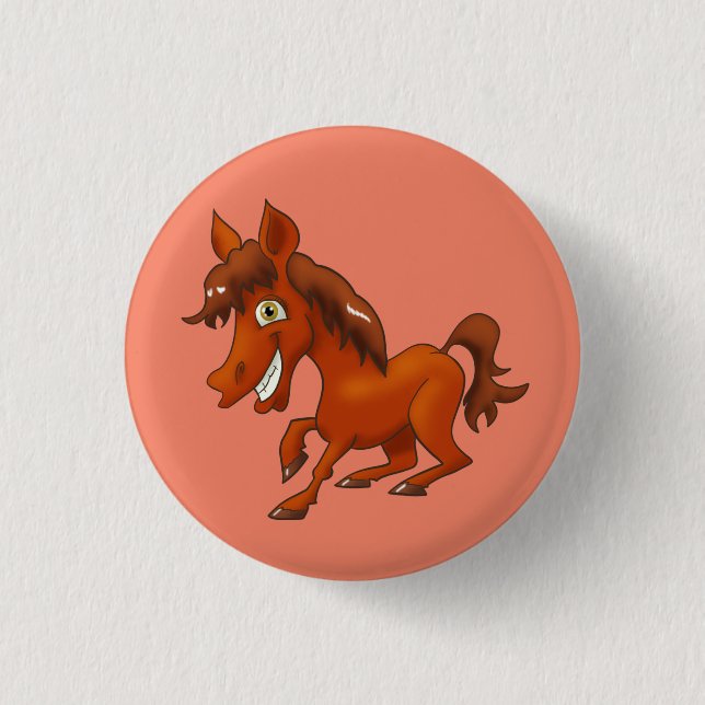 Smiling cartoon horse 3 cm round badge (Front)