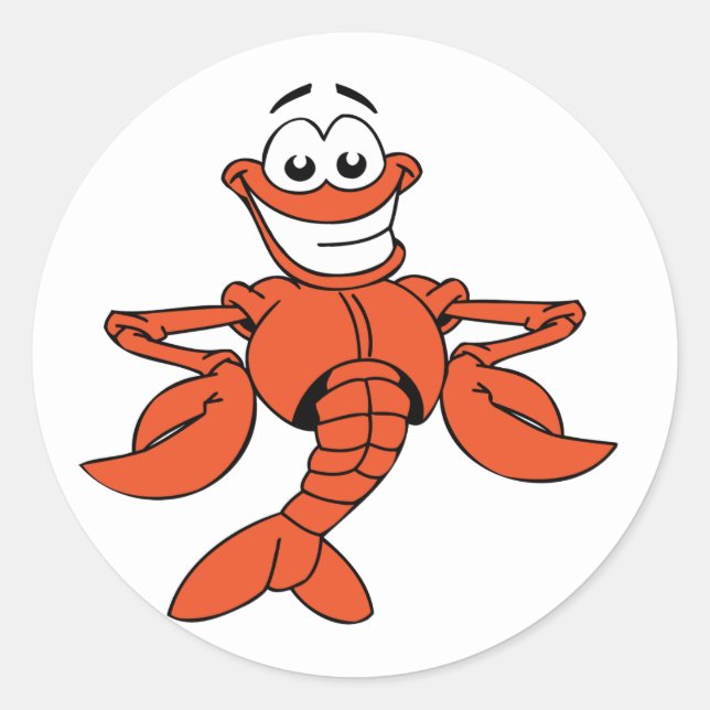 Smiling Cartoon Lobster Character Classic Round Sticker (Front)