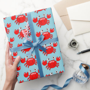 Smiling Cartoon Red Crab Illustration Wrapping Paper